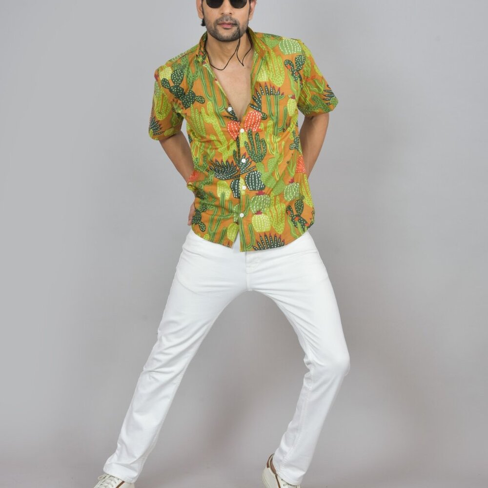 BRAND NEW Hand Block Printed Bridesmaid Men Cotton Shirt Fall Clothing Men Shirt